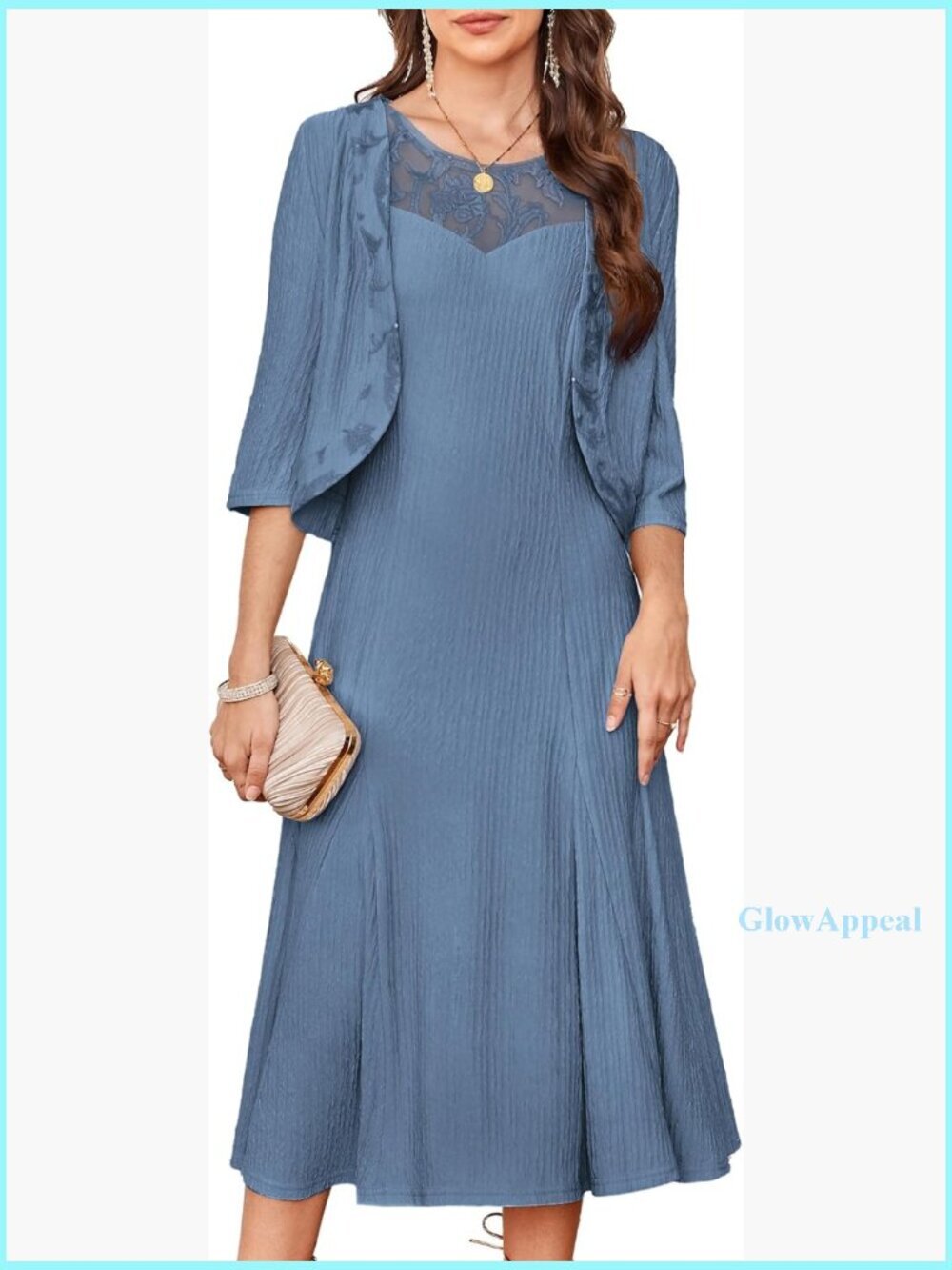 Two-Piece Lace Jacket Midi Dress with Sequins for Formal Events